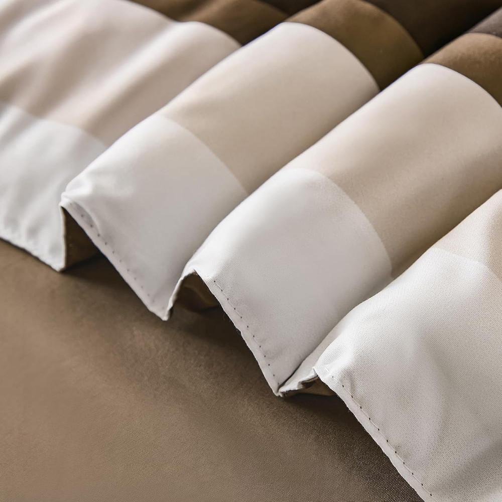 King Size Comforter 7 Pieces, Brown King Comforter Set with Sheets, Striped Bed