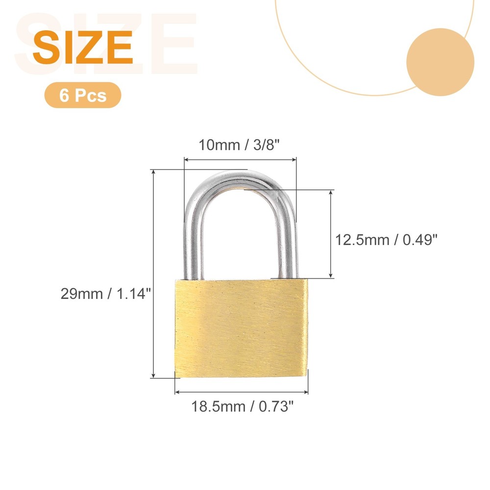 6Pcs Solid Brass Padlock with Key 11/16" Wide Body Small Locks Lock