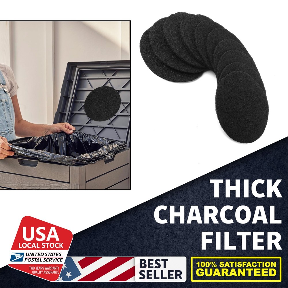 Thick Round Trash Can Charcoal Filters (10) Odor Absorber, Perfect for Kitchen