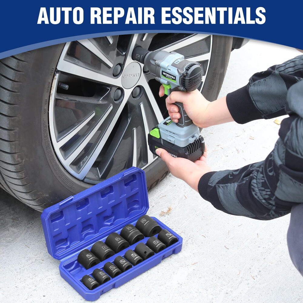 WORKPRO 14PC 1/2" Drive Shallow Impact Socket Set SAE 3/8”-1-1/4" 6-Point Socket
