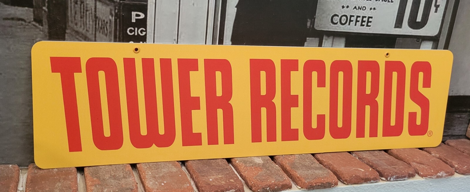 TOWER RECORDS Memorabilia aluminum sign  6" x 24"