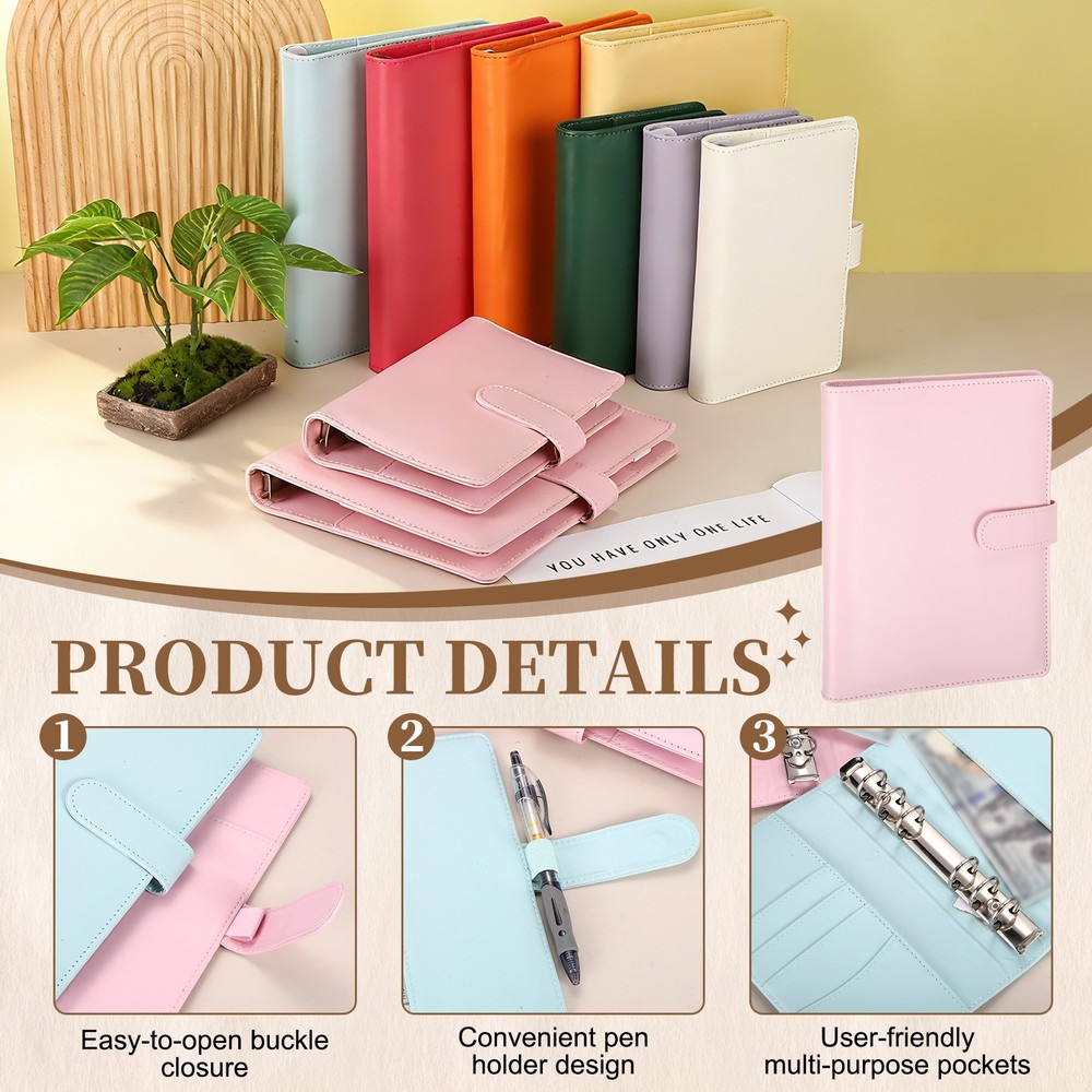 A5 PU Leather Binder Protector, 6 Ring Loose Leaf Notebook Shell, Pink