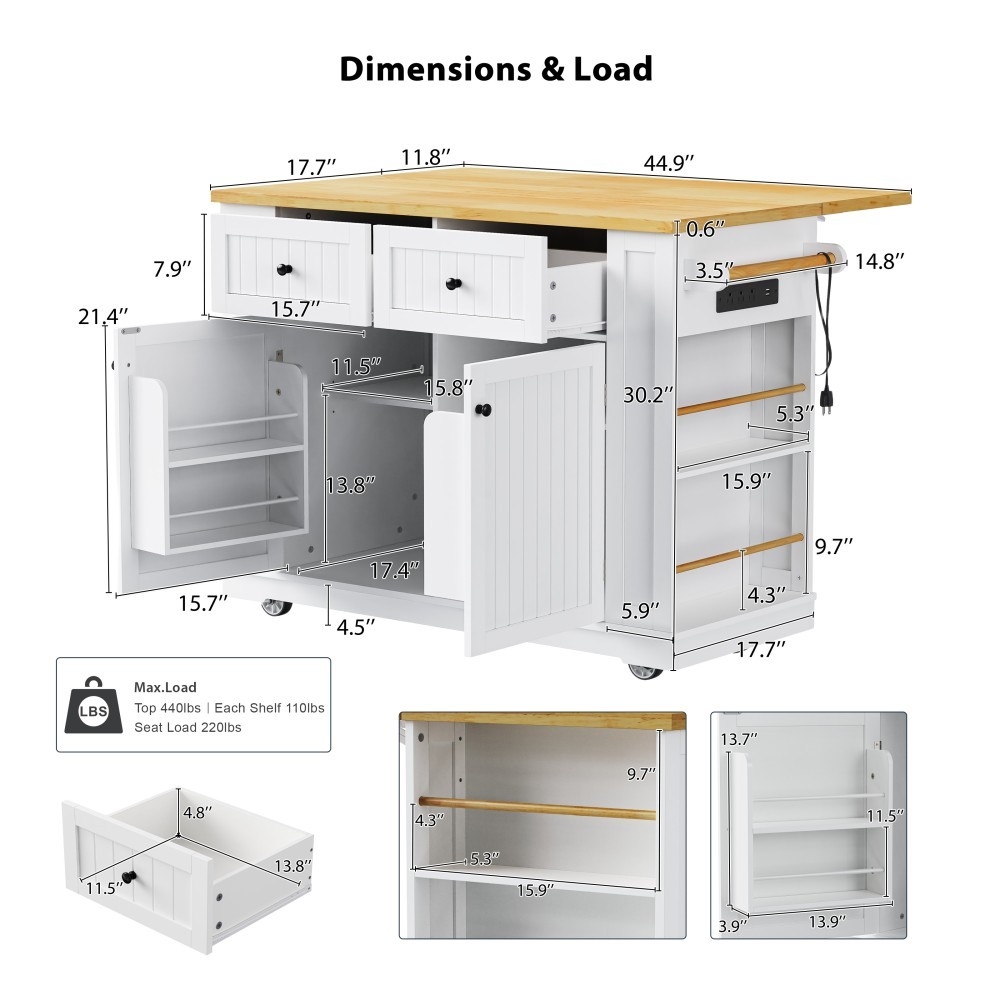 Kitchen Island with Drop Leaf 5 Open Side Racks