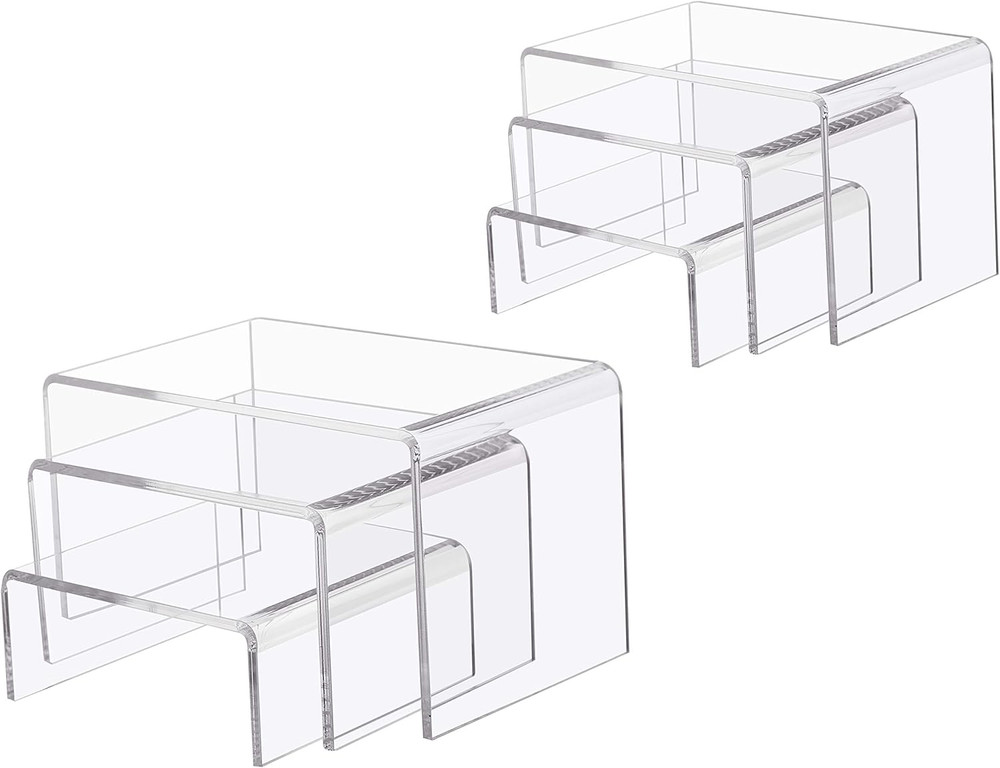 6 -Piece Strong Clear Acrylic Rectangular Riser for Retail, Shelf Showcase Fixtu
