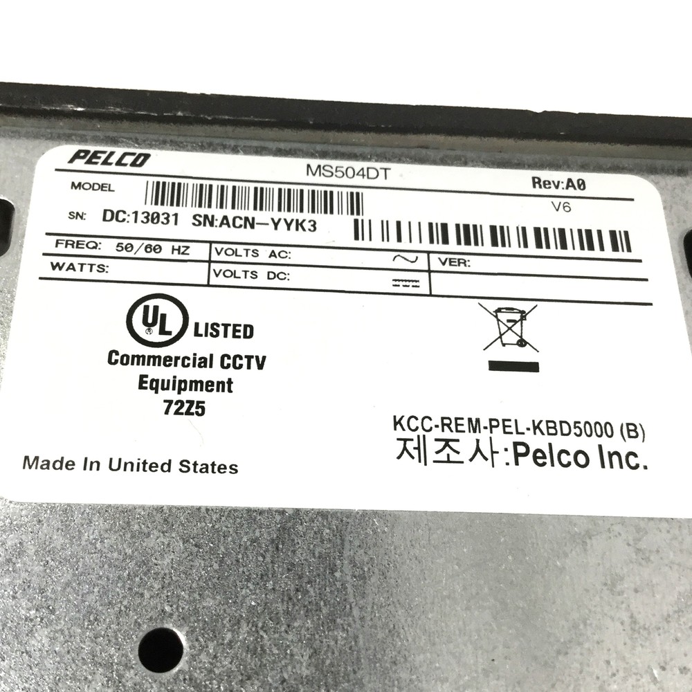 Pelco MS504DT Camera Video Switcher 4-Input, BNC, Interlocked Manual Pushbuttons