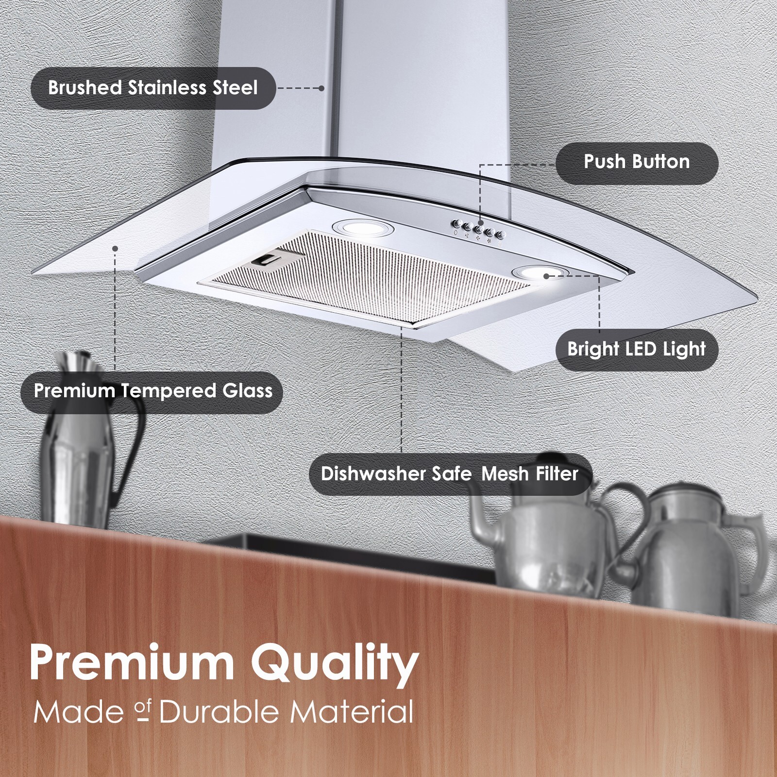 30in Kitchen Wall Mount Range Hood 450CFM Tempered Glass Vented 3-Speed Fan New