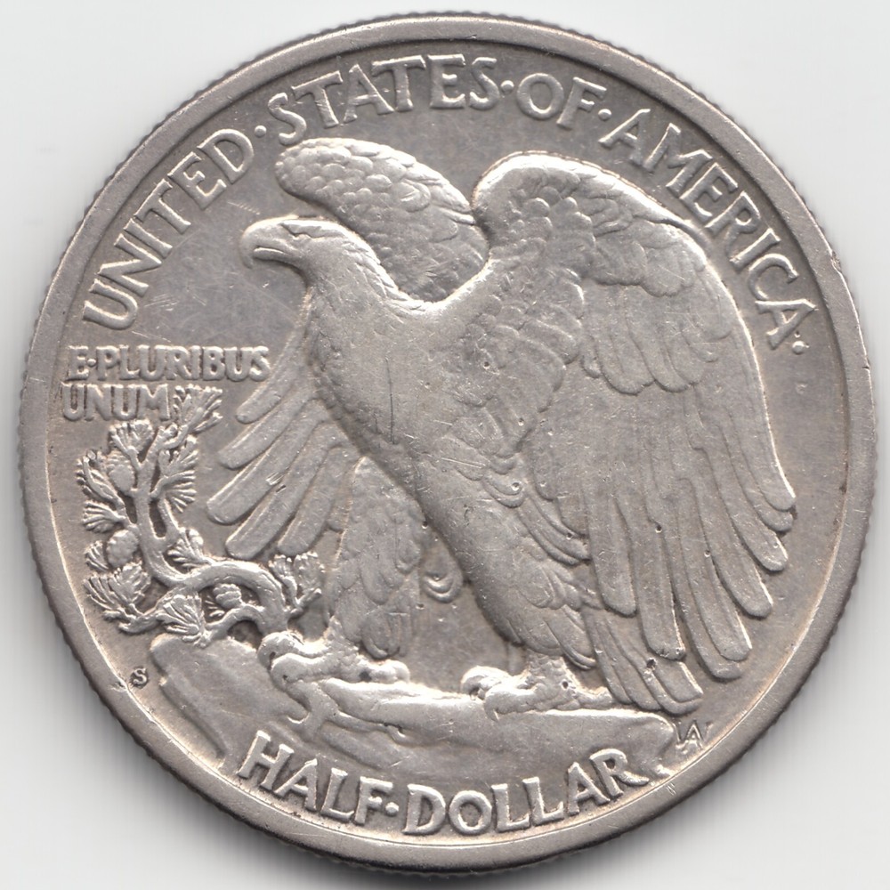 1917 S Reverse Walking Liberty Half Dollar, AU, whizzed, damaged