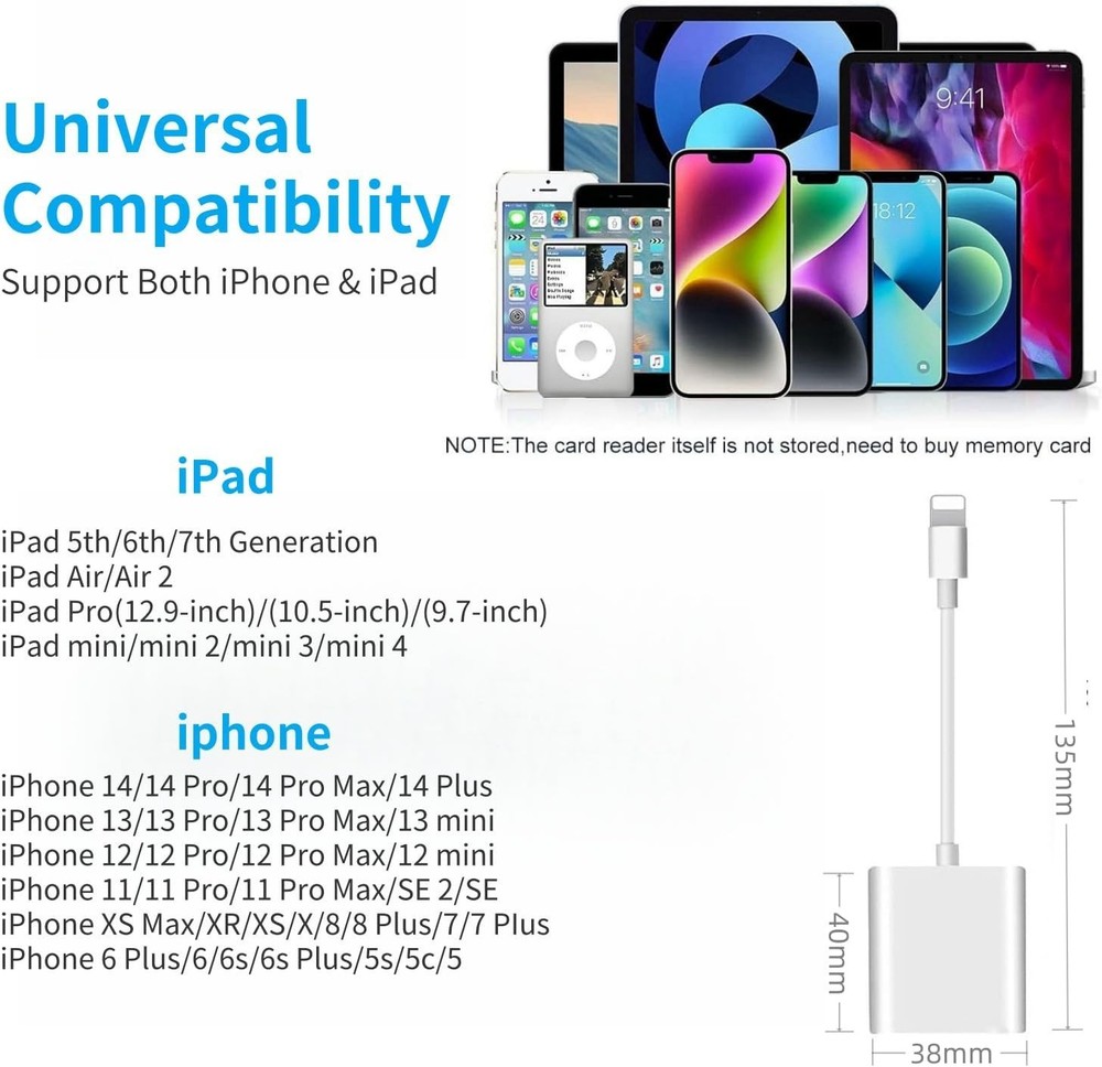Universal Lightning SD Card Reader for iPhone - Easy Photo Transfer Solution