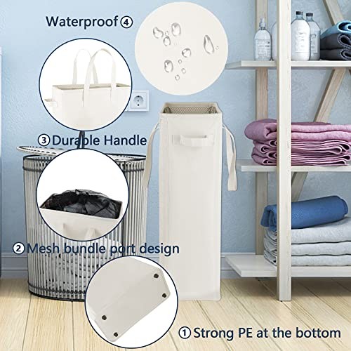Slim Laundry Hamper Handles Collapsible Laundry Basket Thin Dirty Beige