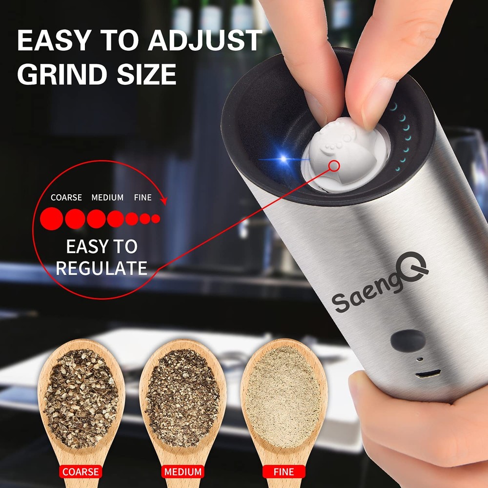 Salt and Pepper Grinders refillable 1 Pack,USB Rechargeable Kitchen Pepper Gr...