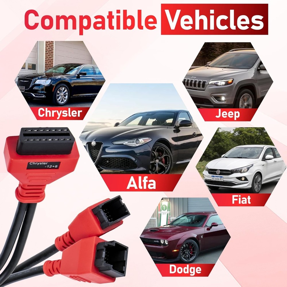FCA 12+8 Cable Adapter for Chrysler 12+8 Programming Cable Connector, Autel OBD2