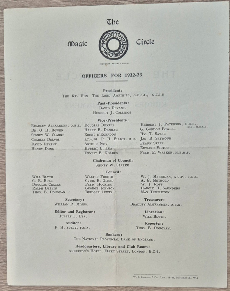 1932 The Magic Circle - Kiddies Entertainment, Smoker & Non Stop Magic Programme