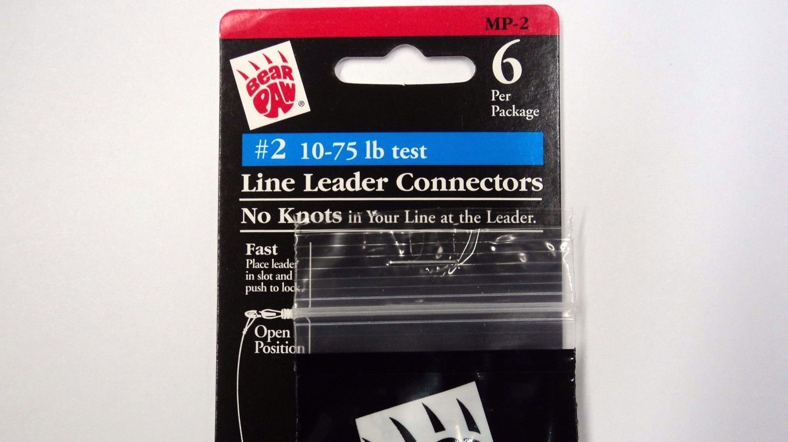 Bear Paw Line Leader Connectors, #2 (10-75 lb test) THREE Packs, No Knots #MP-2