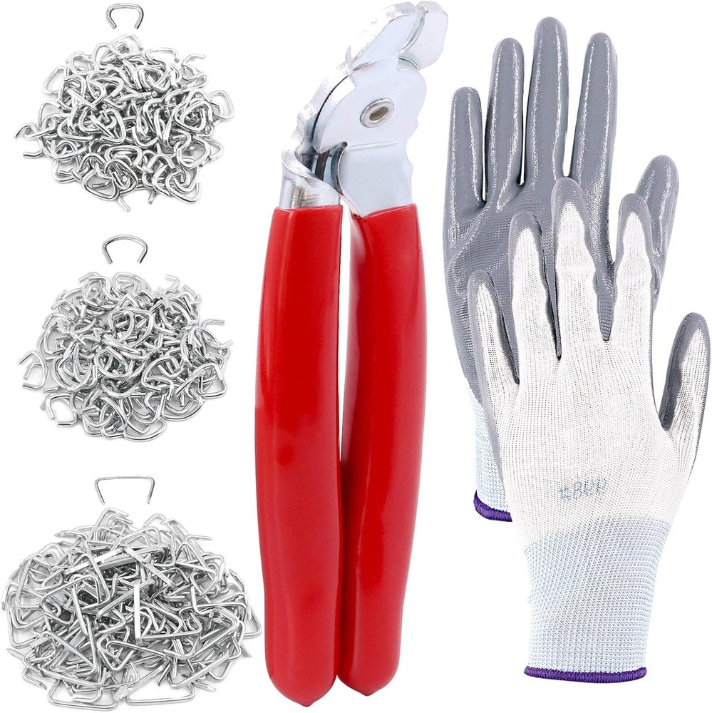 360Pcs Galvanized Hog Rings with Angled Head Hog Ring Pliers and Protective Glov