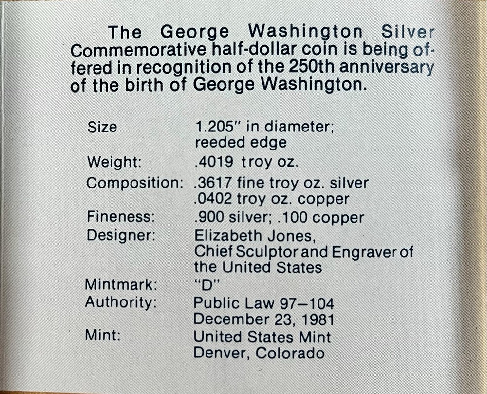1982 George Washington Commemorative Silver Proof & Uncirculated Half Dollar Set