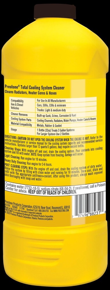 Prestone Total Cooling System Cleaner 32oz (Pack of 4) Radiator Flush & Degrease