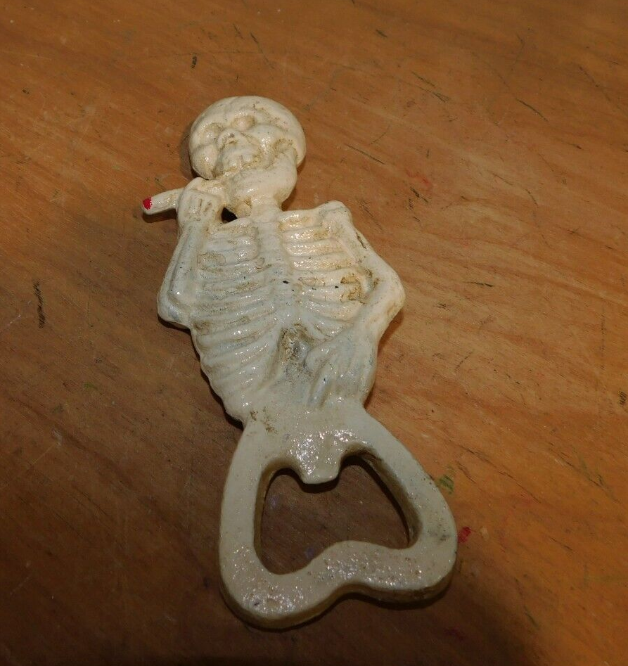 SMOKING SKELETON with CIGARETTE JOINT CIGAR Cast Iron BOTTLE OPENER