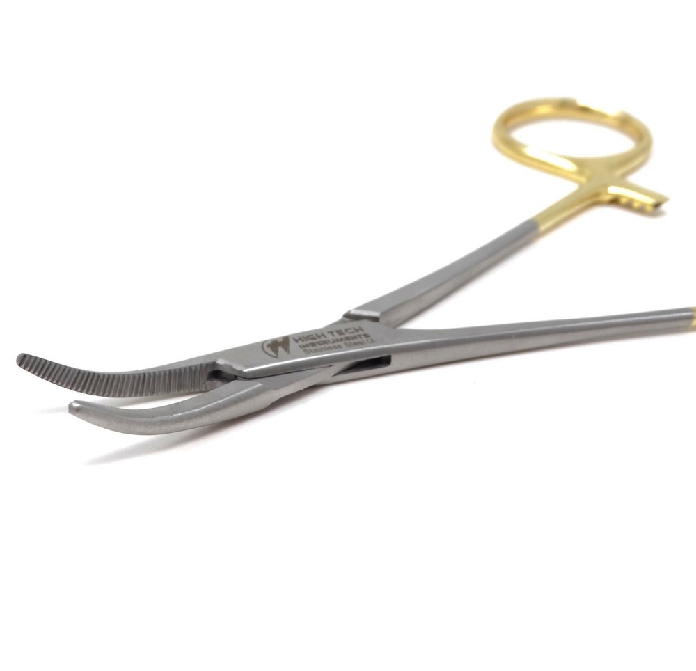 Body Piercing Forceps Locking Hemostats 5.5" Curved Jaws Gold Handle Micro Tool