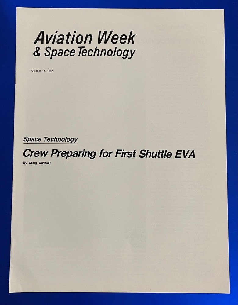 AVIATION WEEK & SPACE TECH CREW PREPARING FIRST SHUTTLE EVA 1982 BOOKLET NASA