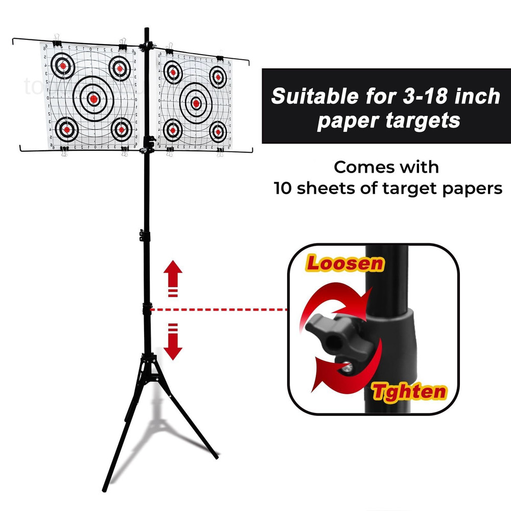 Adjustable Paper Target Holder with 10pcs Compact, Black