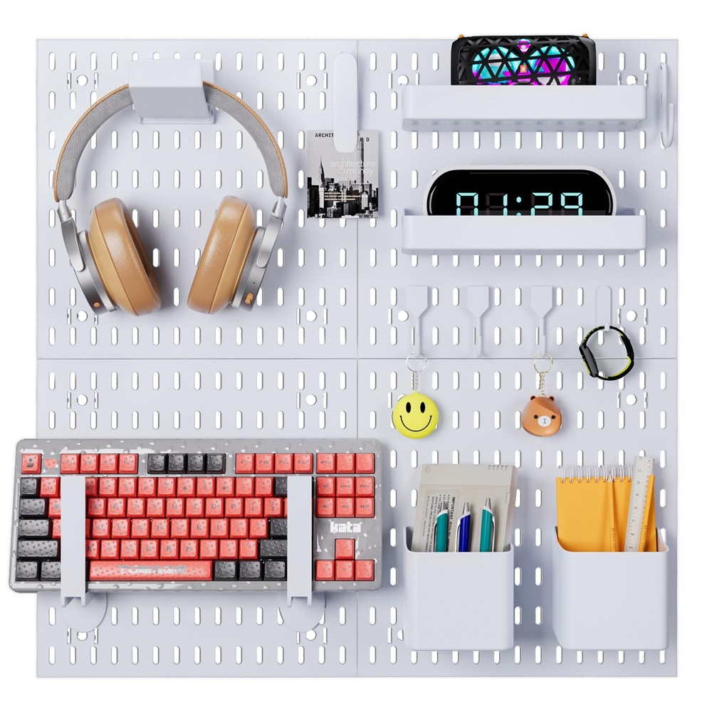Peg Board, 4 Pack PP Plastic Pegboard Panels, White Pegboards Wall Organizer,...