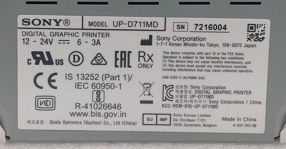 SONY UP-D711MD Thermal Digital Graphic Printer