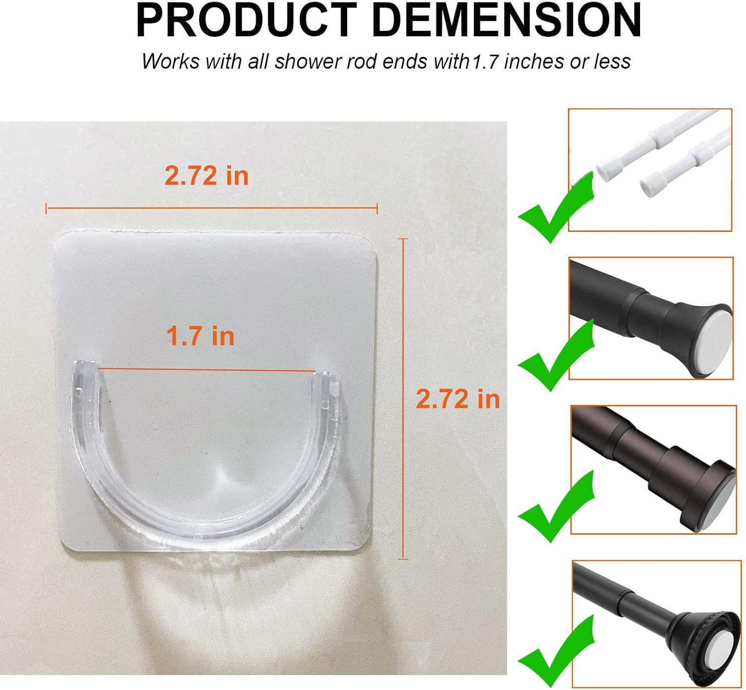Shower Rod Holder, 2 Packs Tension Curtain Rod Bracket No Drilling, Adhesive Sho