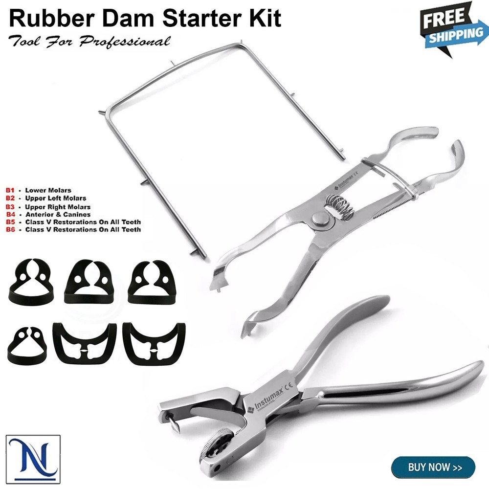Rubber Dam Endodontic Kit Brinker Clamps Ainsworth Forceps Light Ivory Frame