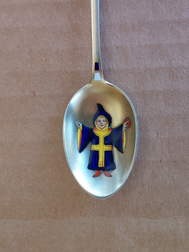 Antique 800 Solid Silver Enamel Decorated Bavaria Spoon Hallmarked