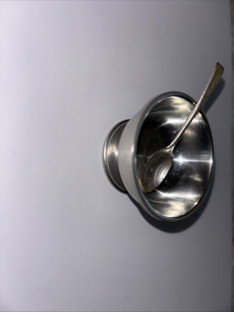 Vintage Open Salt Cellar & Tiny Spoon Woodbury Pewter