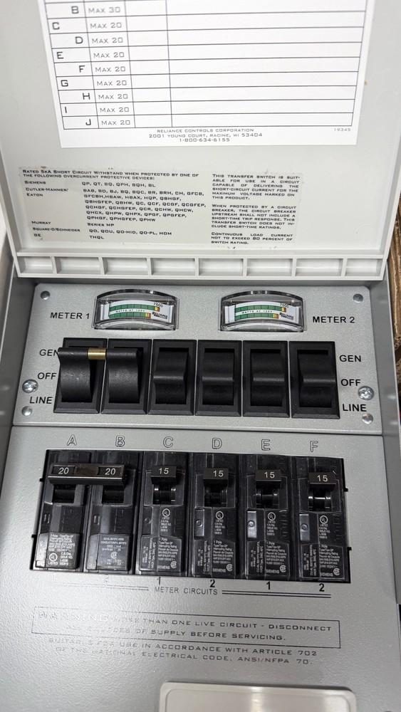 Reliance 506A Pro/Tran2 Manual Transfer Switch For Portable Generators