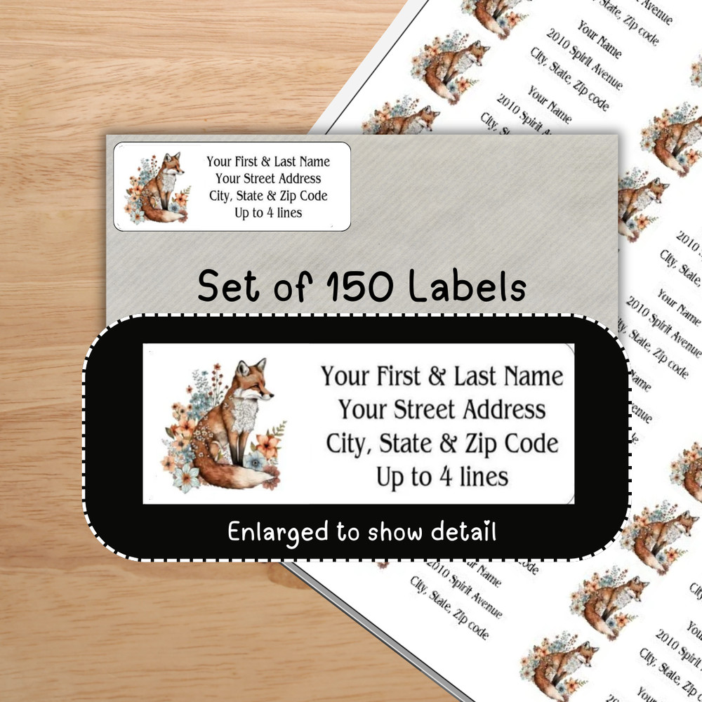 150 Primitive Red Fox Flowers Mailing Return Address Labels Personalize