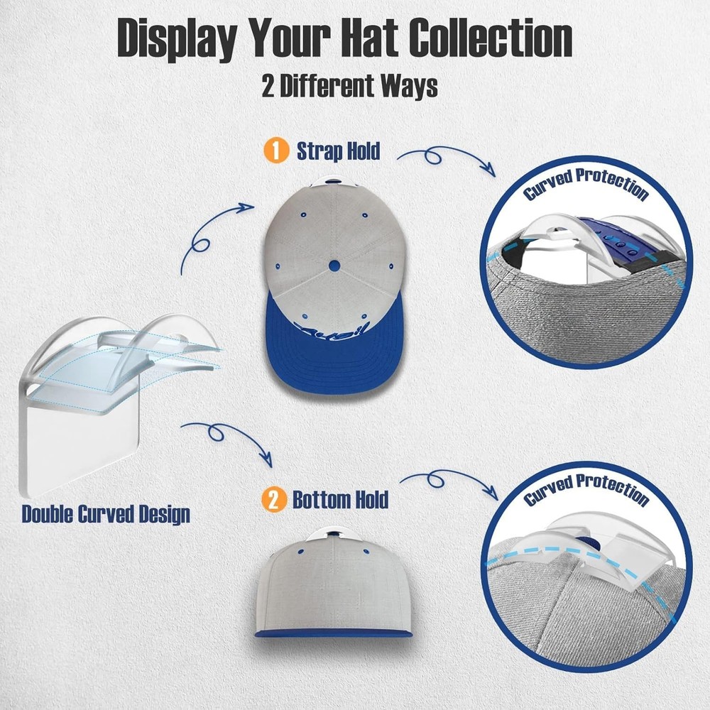 Hat Hooks for Baseball Caps Wall Mount (20 Pack), 2 Different Ways Hat Racks ...