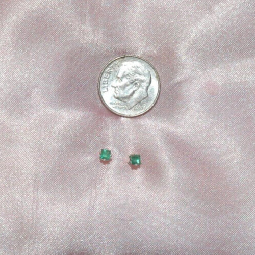 3MMSQUARE EMERALD STUD EARRINGS IN STERLING SILVER app. .30 ct.
