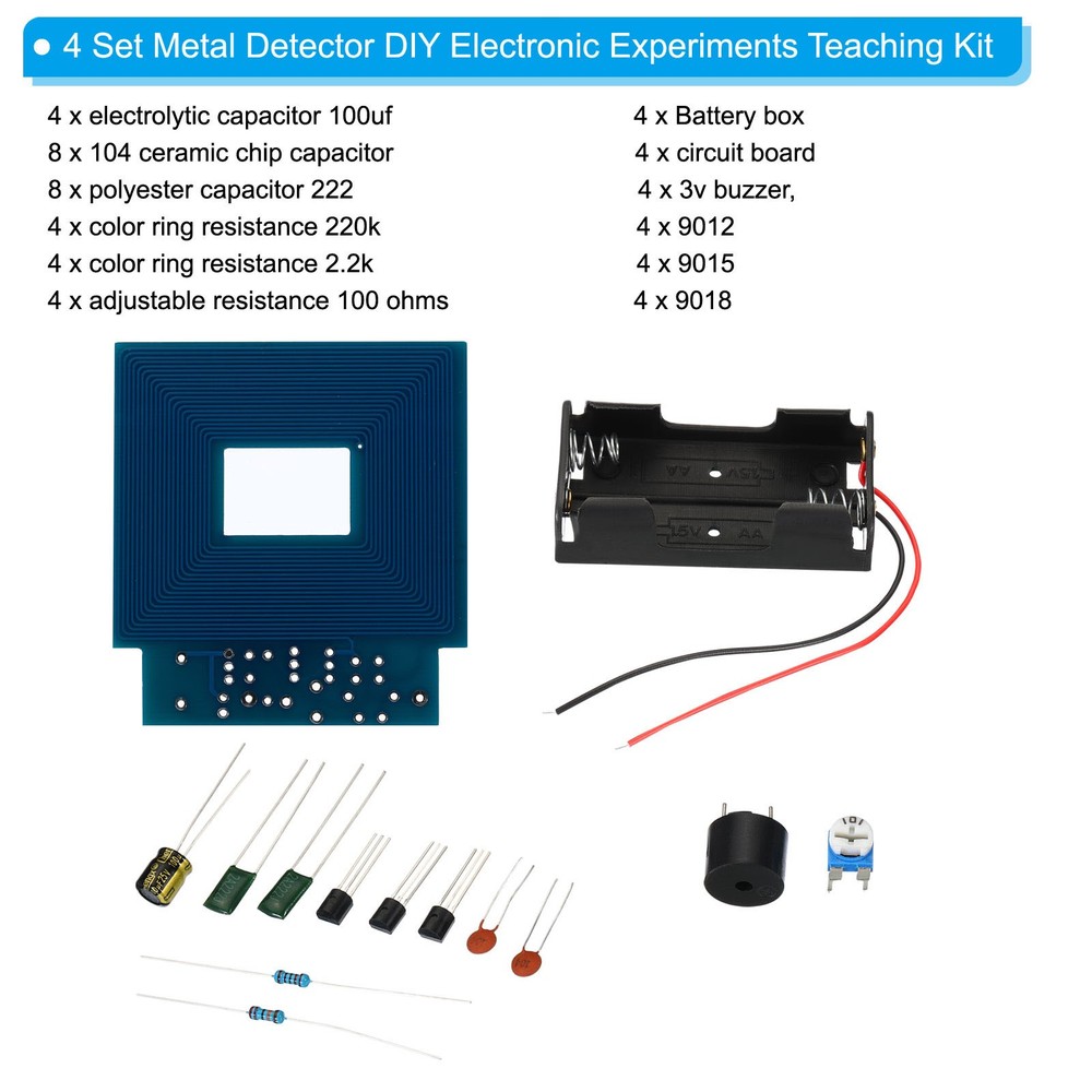 Soldering Practice Board, 4 Set PCB Board DIY Metal Detector Electronics Kit, 3V