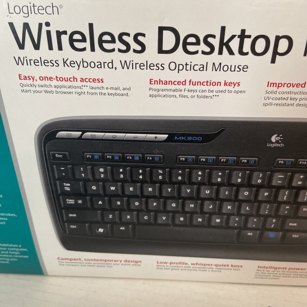 Logitech MK300 Wireless Desktop Keyboard Mouse Receiver Tested Working/ Computer