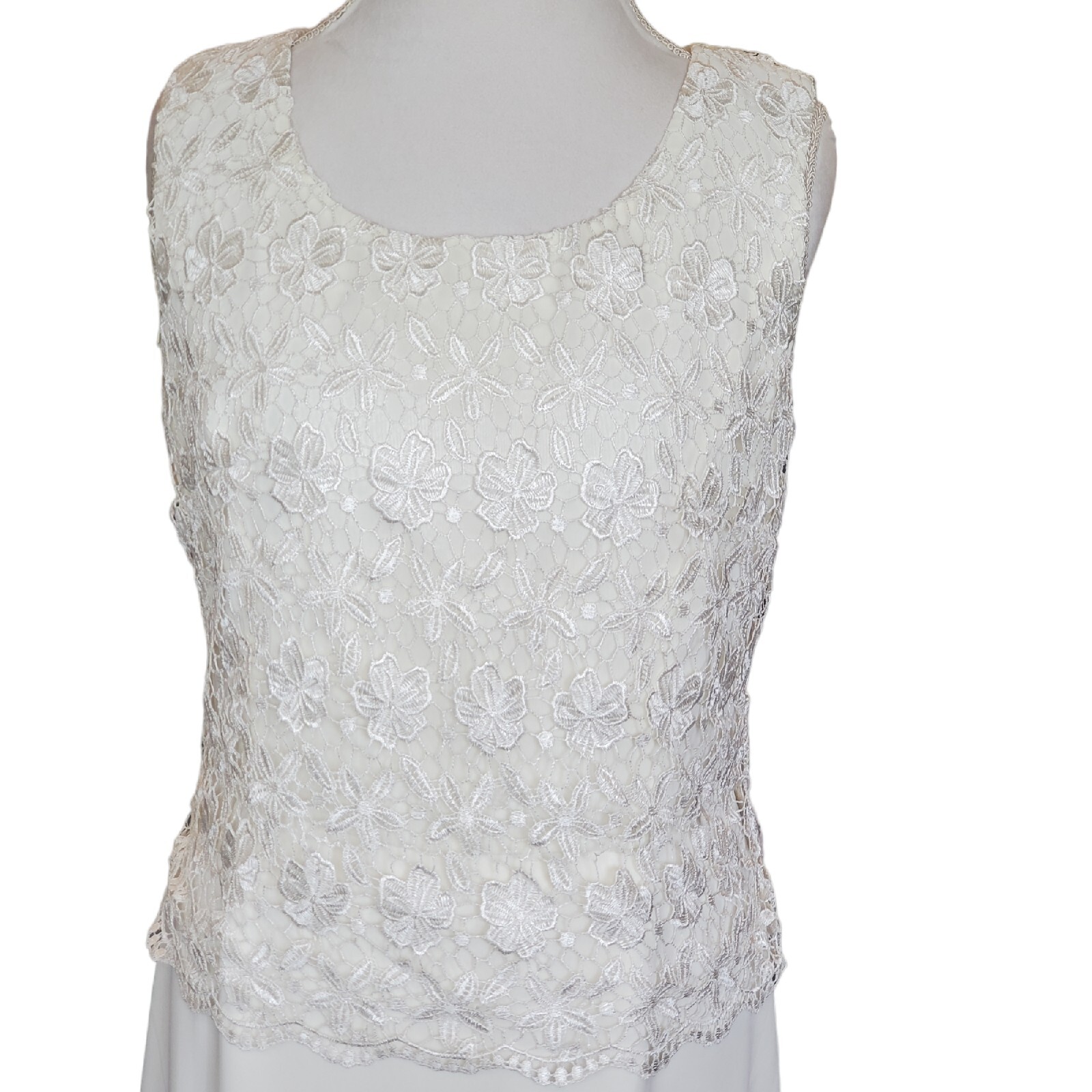 Vintage 90s Cream Ivory Crochet Chiffon Layered Long Wedding Dress Beach Size 10