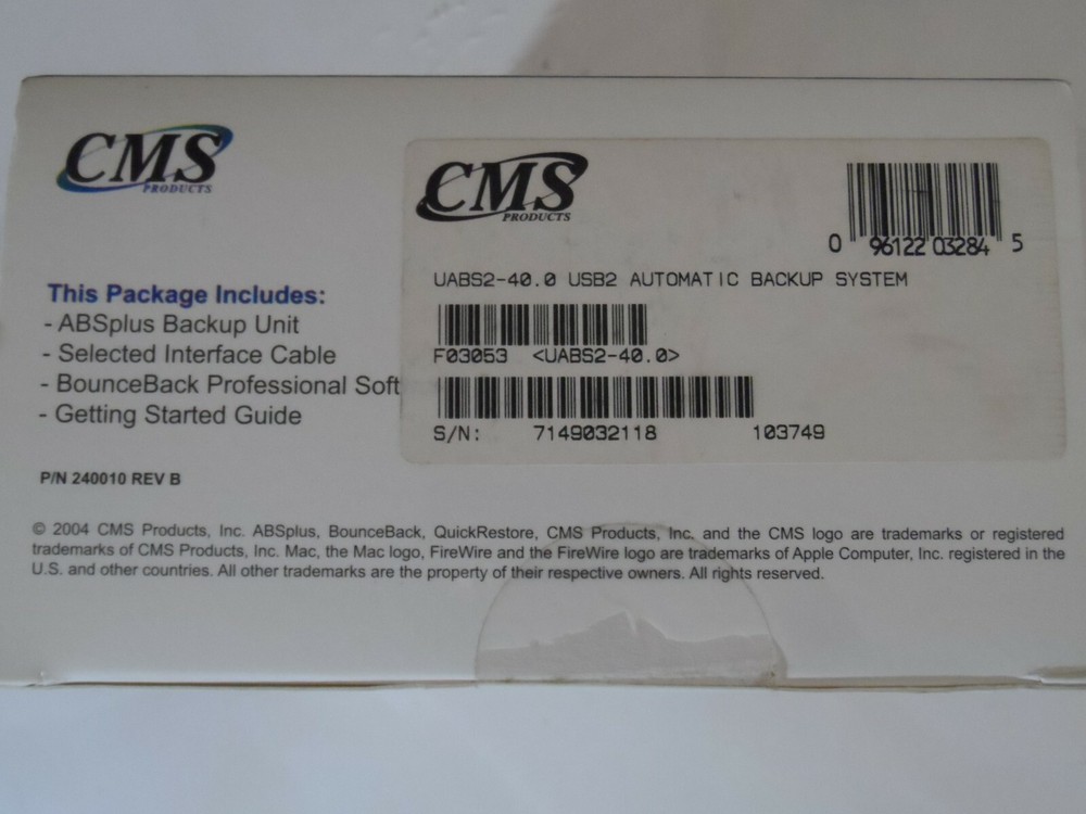 NEW SEALED - CMS Products ABS Plus Automatic USB Backup System for PC (40GB)