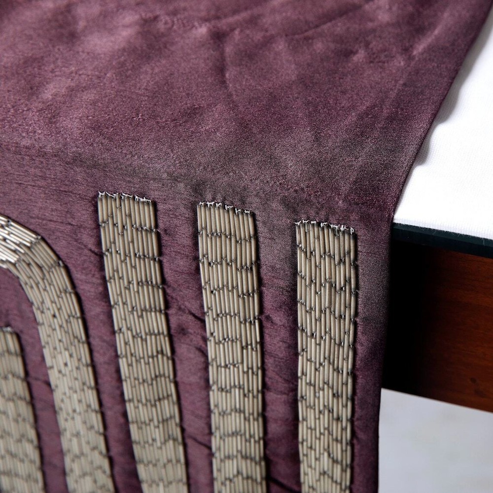 Decorative Table Runner Purple Silk Wedding Décor Table Décor - Silver Pipe