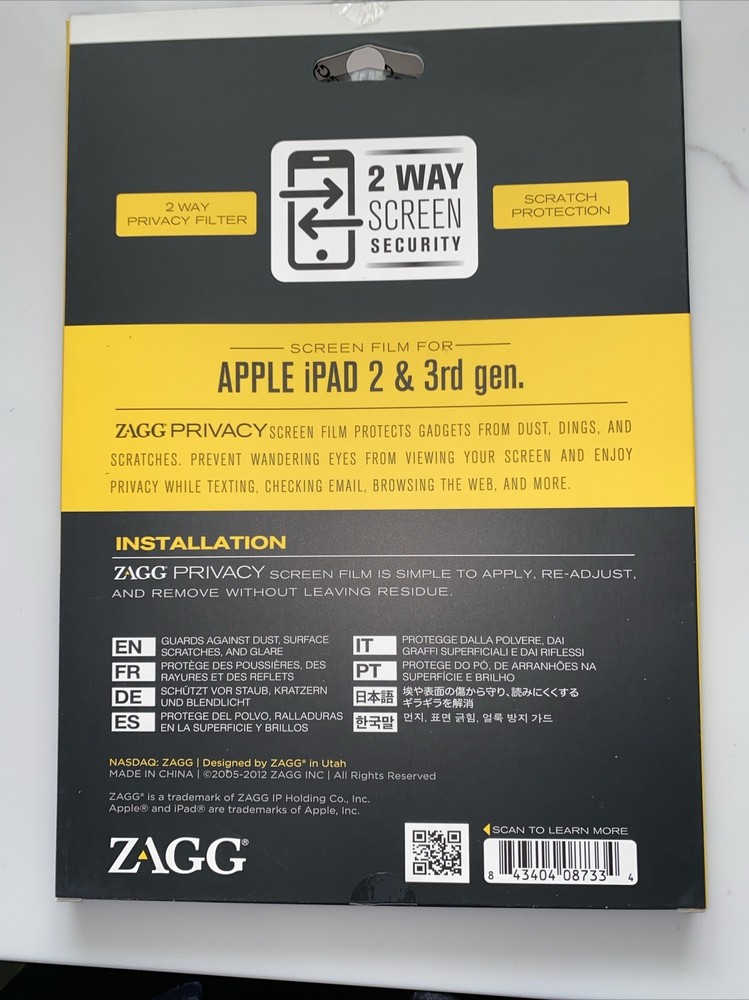 ZAGG 2 Way Privacy Screen For Apple Ipad 2nd & 3RD Gen.