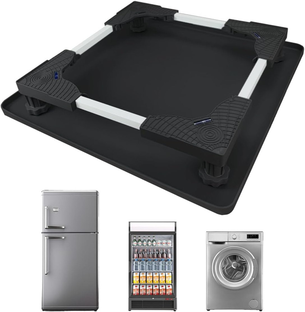 Mini Fridge Stand with Silicone Drip Tray, Universal Adjustable Base with 4 Stro