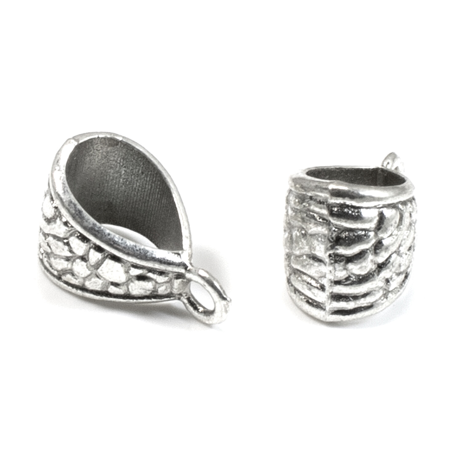20 Silver Pebbled Necklace Bails - Metal Textured Jewelry Pendant Holders