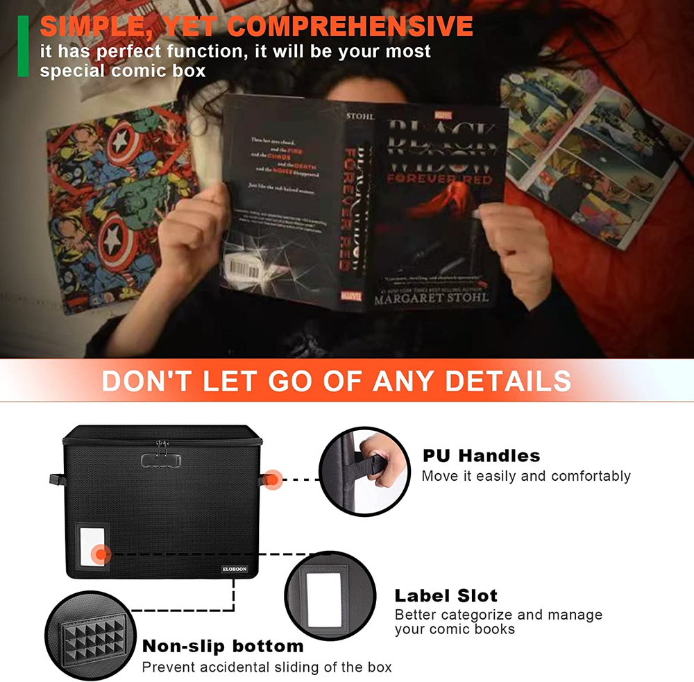 Comic Book Storage Box ELOBOON Fireproof & Water-Resistant Comic Book Box Wit