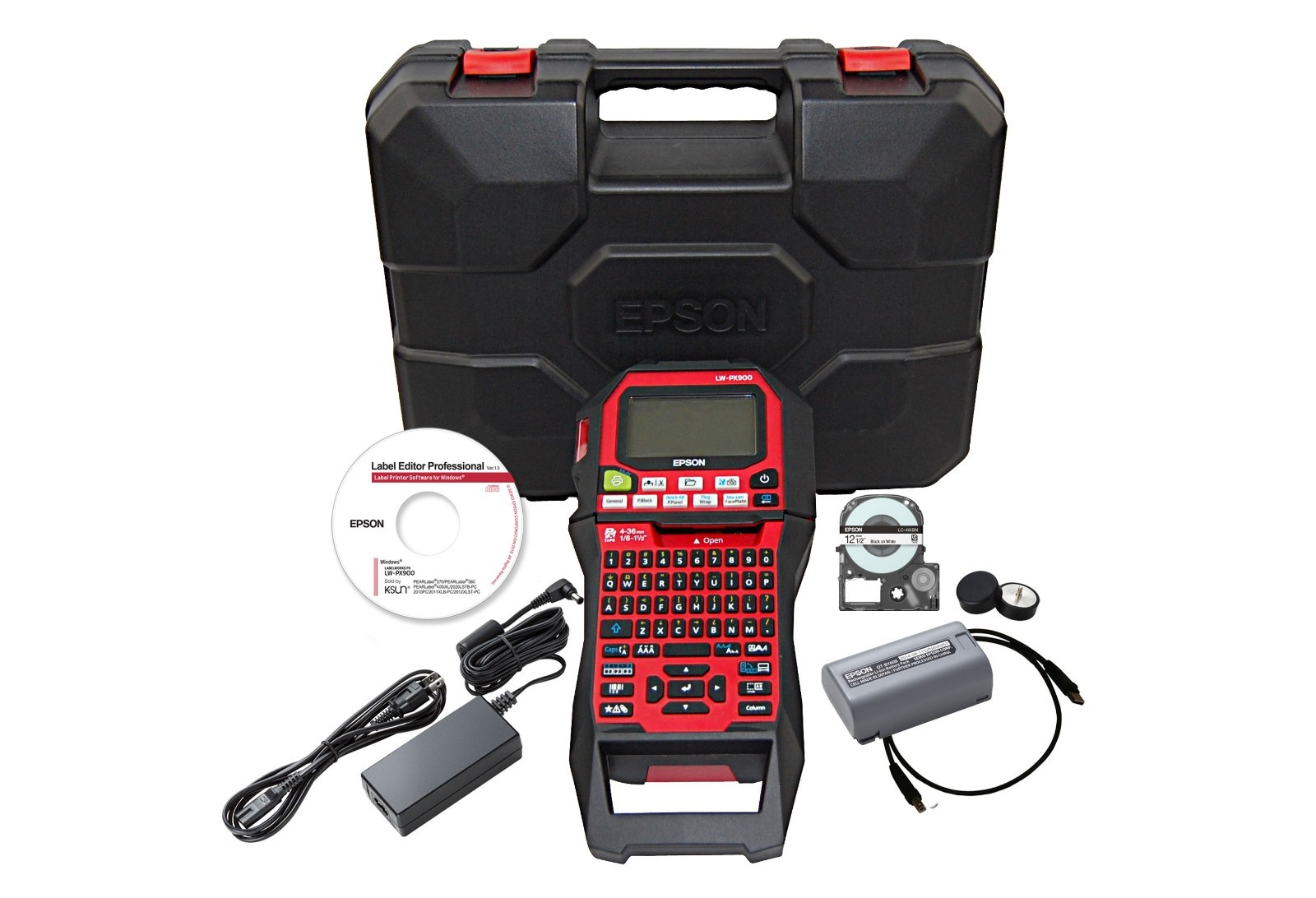 Epson LW-PX900PCD Label Maker & Shrink Tube Printer Bundle Includes Case, Etc.