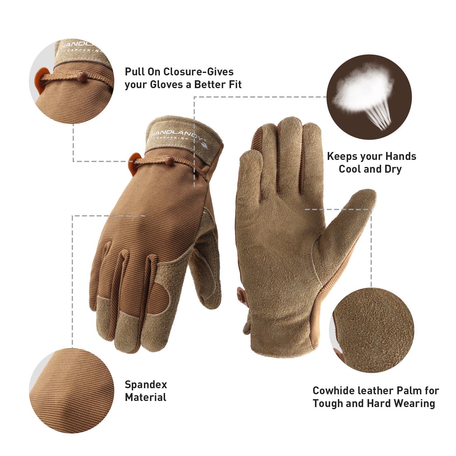 HANDLANDY Work Gloves for Women and Ladies, Leather Gardening Gloves Flexible