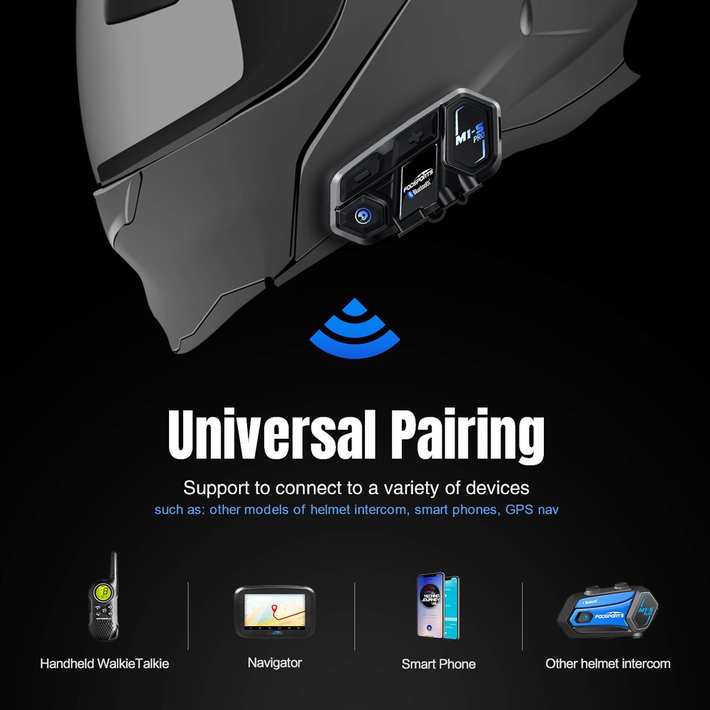 M1-S Pro 2000M Motorcycle Intercom Helmet Bluetooth Headset 8 Riders Interphone
