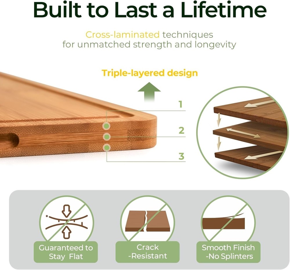 KeeCHEE® 2-Pcs Dark Carbonized Bamboo Cutting Board