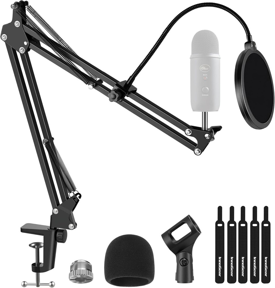 Universal Heavy Duty Microphone Stand & Dual Layer Pop Filter Set, Large