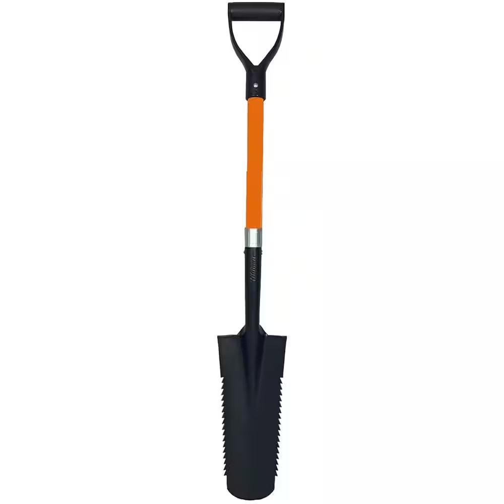 27 In. L Fiberglass Handle Short Handle Drain Shape Teeth Shovel, D-Grip with He