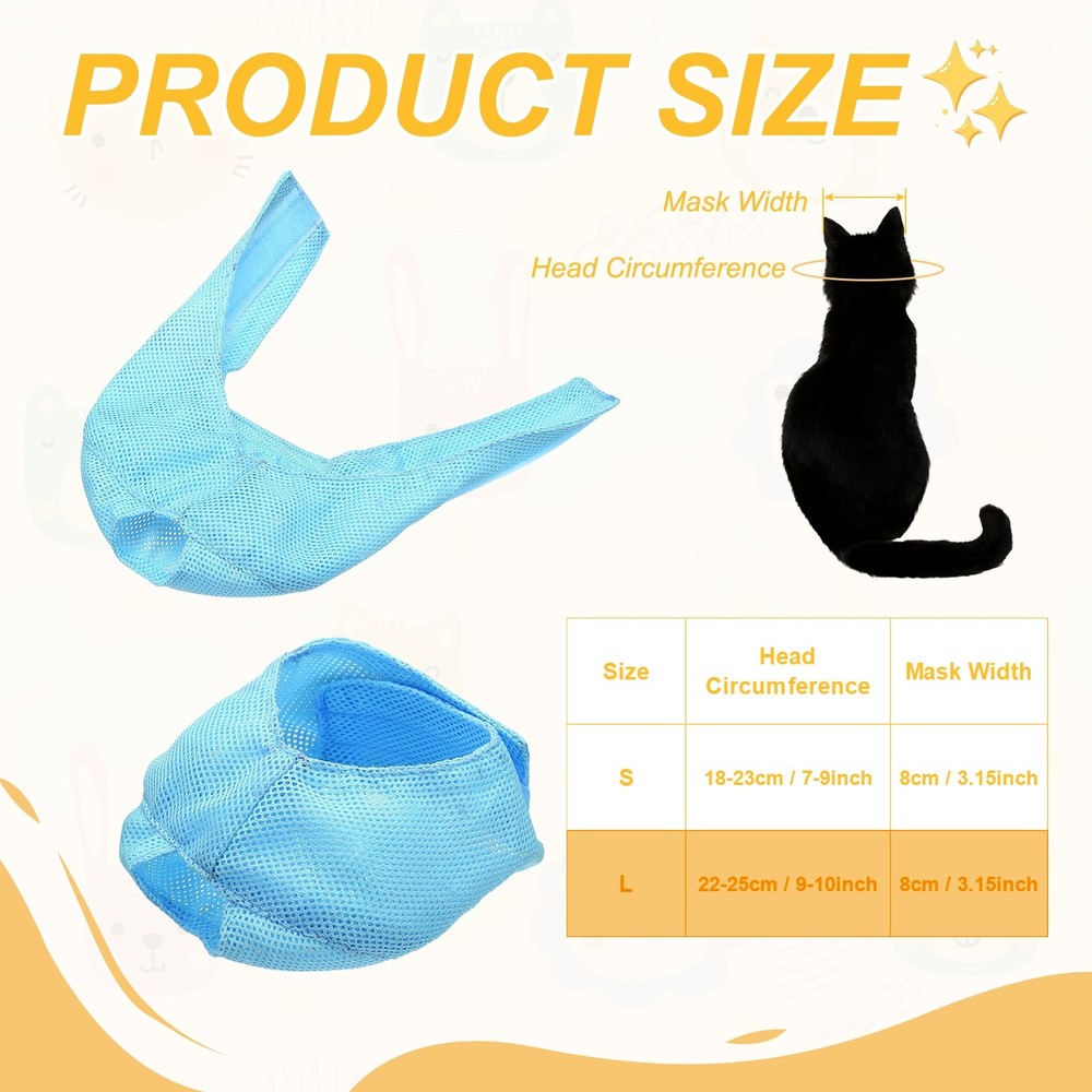 Cat Muzzle Breathable Mesh Muzzle Circumference 9-10 Inches Sky Blue